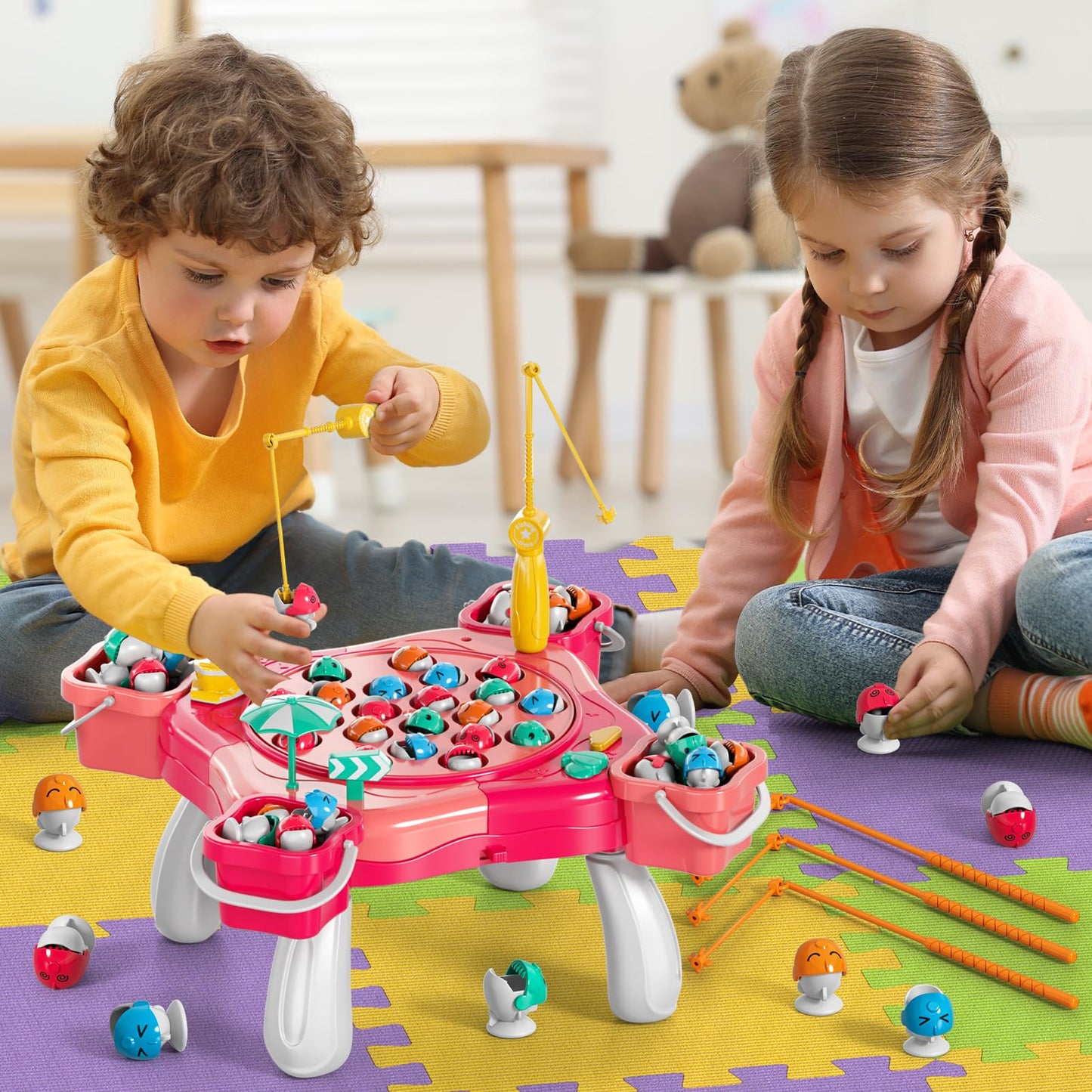 WATUDOU Magnetic Fishing Game for Kids Toddlers 3-5, 70 pcs Fishing Toys for Kids Toddlers 3-5, Table Toys Board Game Birthday Gifts for 3 4 5 6 7 8 Years Old Kid Toddler