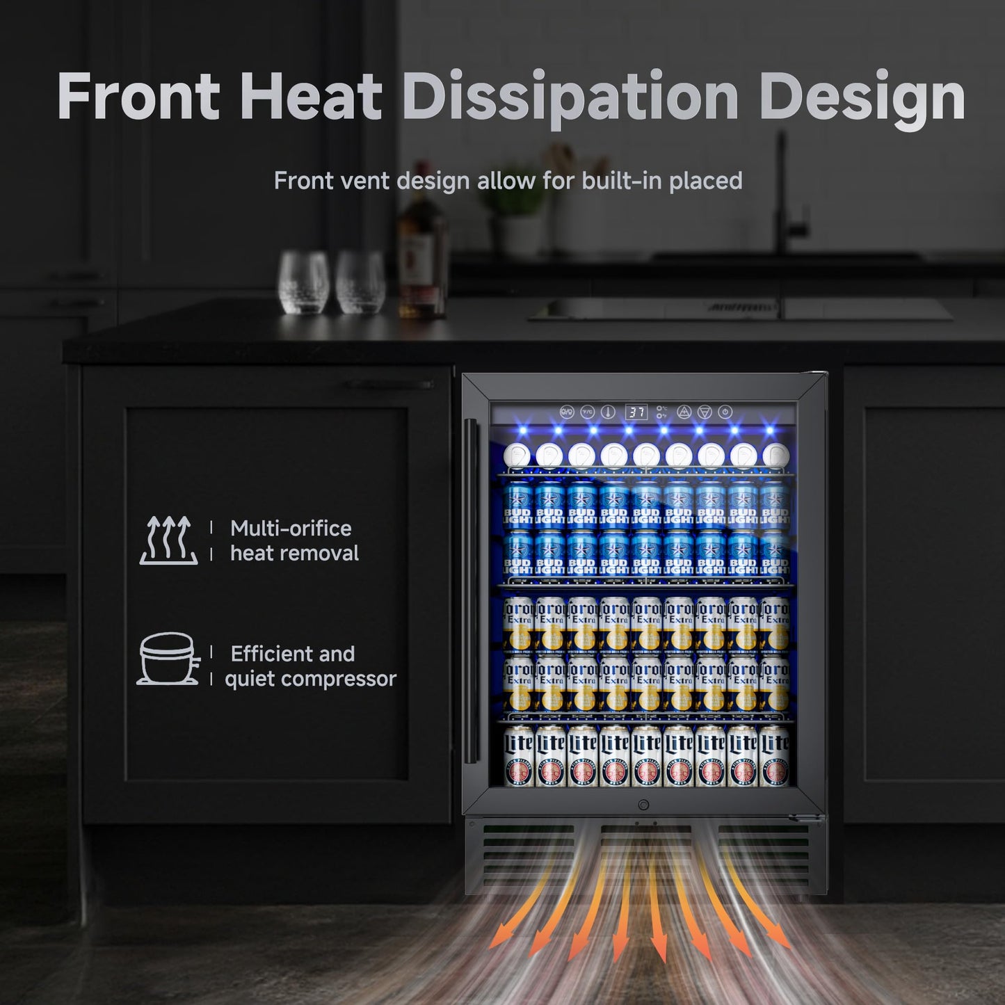 ICEVIVAL 24 Inch Built-In Beverage Cooler for 182 Cans, Under Counter Beer Fridge with Tempered Glass Door & LED Lighting, Freestanding/Integrated Installation (Black)