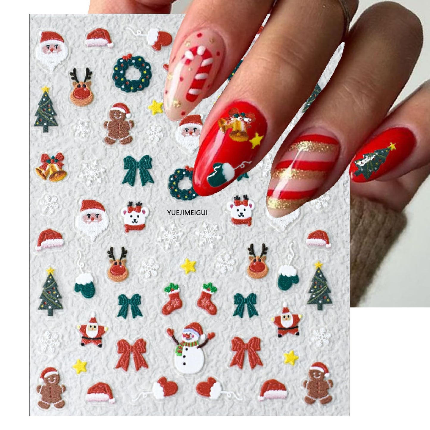 Pink Christmas Nail Art Stickers 5D Embossed Christmas Tree Self-Adhesive Nail Decals Winter Christmas Tree Elk Snowflake Nail Design Supplies Xmas Holiday Cute Stickers for Women Girl Manicure 3PCS