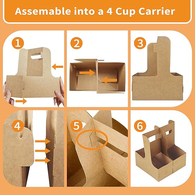 2 Cup Drink Carrier,8 Pack Coffee Cup Holders with Handle,Cardboard Cup Holders for Hot or Cold Drinks,Coffee Carrier with Ribbon and Card,Food Delivery Services and Bouquet(Pink)
