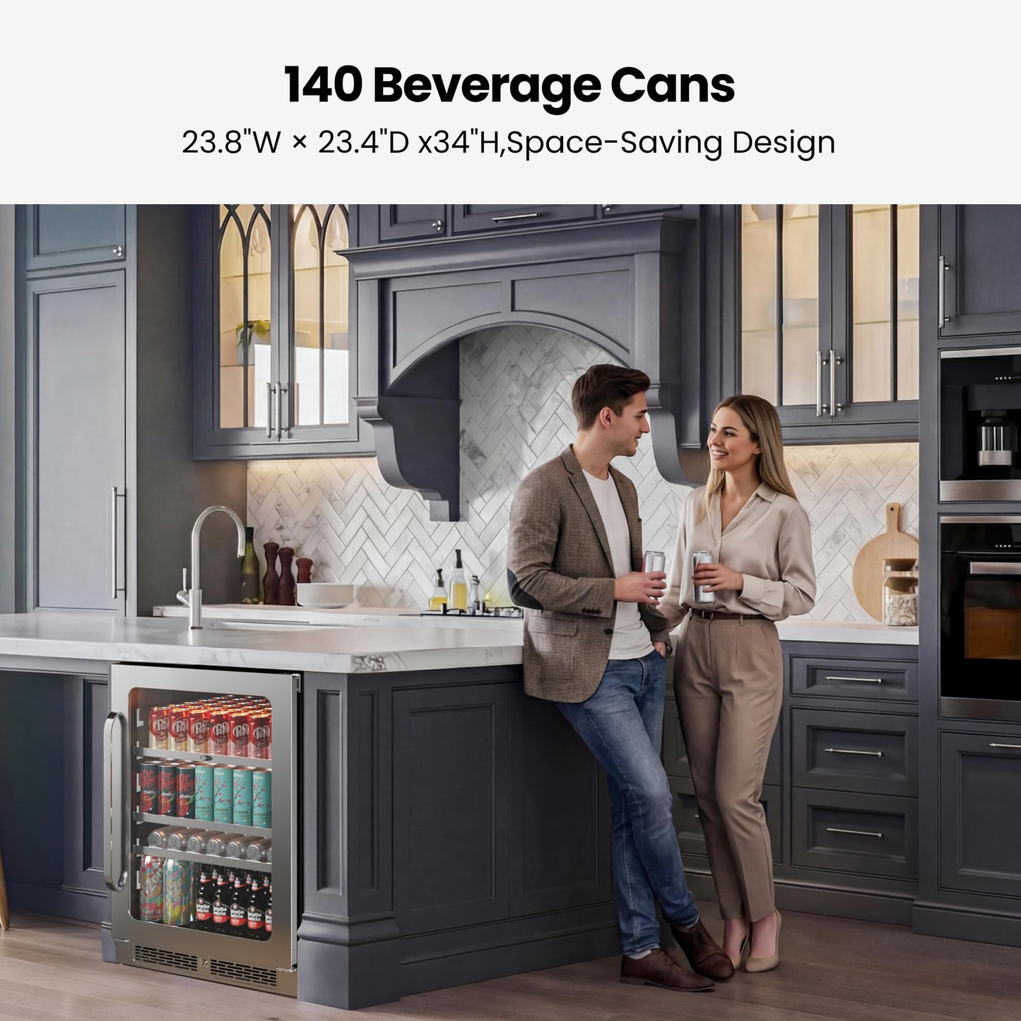 Whynter Beverage Refrigerator 24 Inch Drink Fridge with Glass Door Beverage Cooler 140 Cans Under Counter Beverage Fridge Freestanding 3 LED 34-54°F for Beer Home Bar Premium Series 5.65 cu.ft