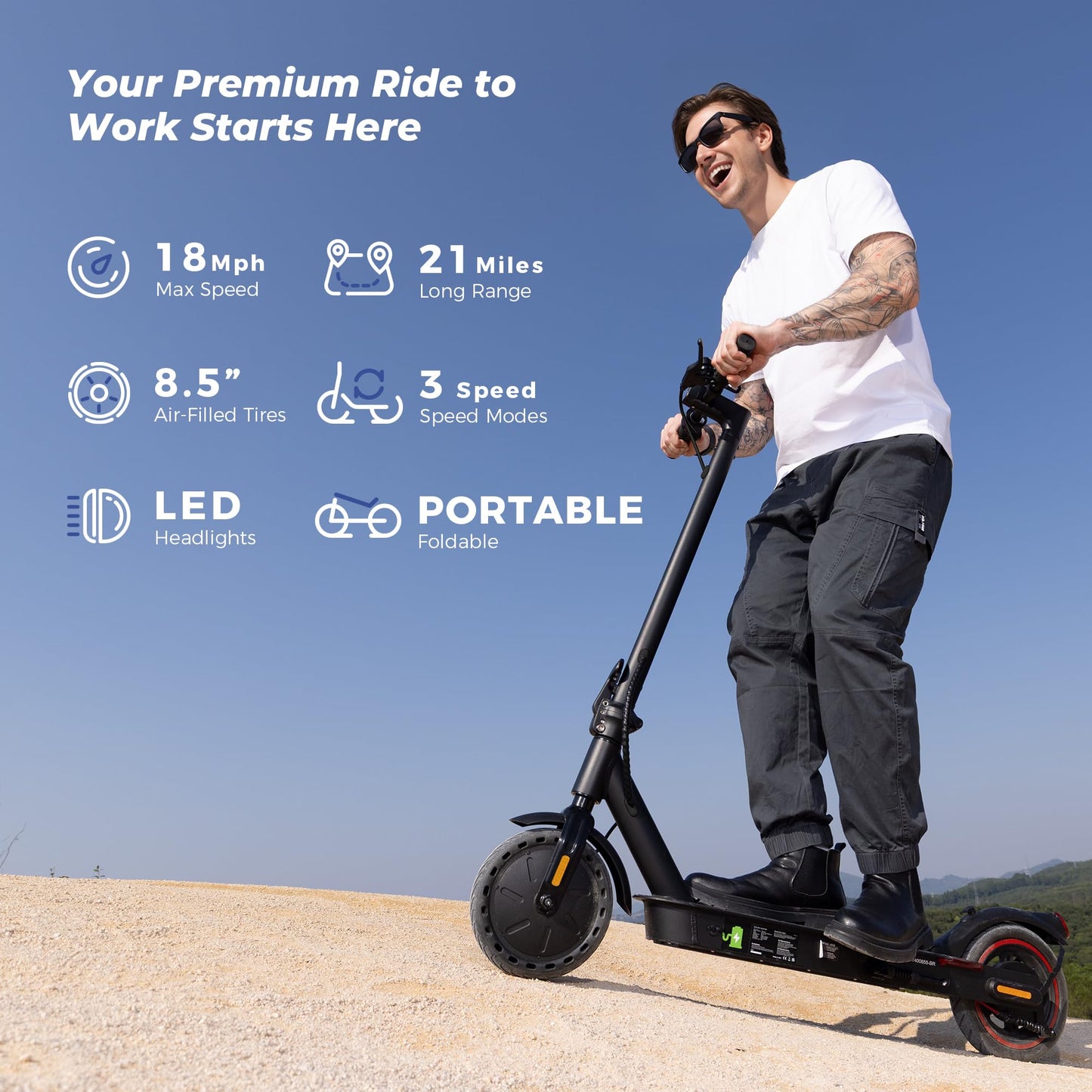 WAWSCOTE Electric Scooters - Electric Scooter for Adults, 500W Peak Motor, 18 Max MPH, 21 Miles Range, APP Control, Lightweight Foldable E-Scooter