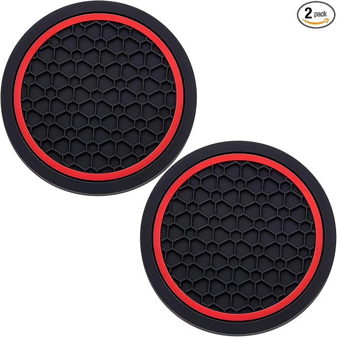 2-Piece Anti-Slip Car Cup Coaster Set â 2.75 Inch Auto Insert Drink Mats, Perfect for Coffee & Beverages â Stylish Interior Decor for Women & Girls (Black & Red)