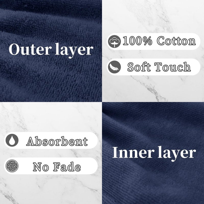 VOOVA & MOVAS 6-Pack Bath Mitts for Shower, 100% Cotton Soft Absorbent Wash Cloths with Hanging Loop, 8.3x6.3 Inch European Style Bathing Gloves for Body & Spa, Navy