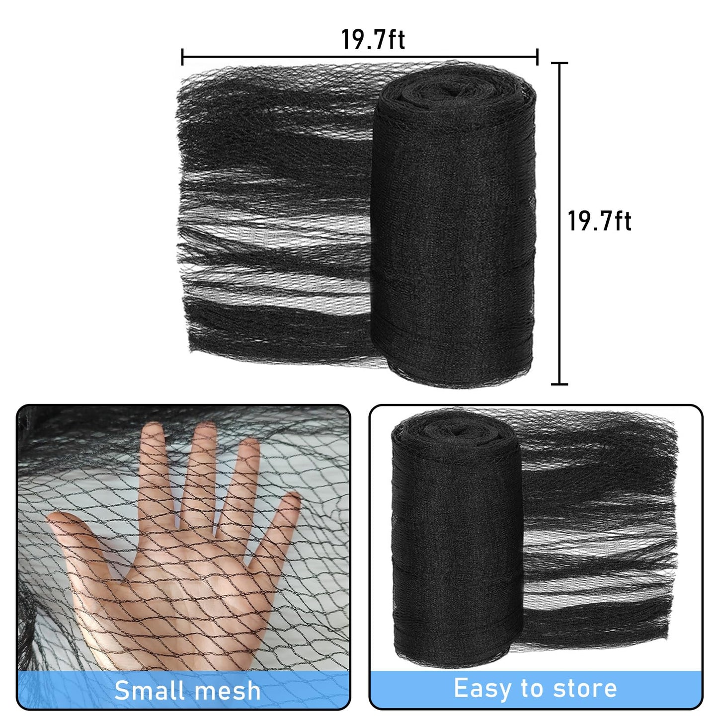 18 Feet Round Leaf Net Cover for Above Ground Pool, Winter Cover Mesh Cover with 12 Pcs Large Metal Clips，Pool Safety Net Fits 18FT Above Ground Pools, Keeps Leaves Out of Your Pool （Black）