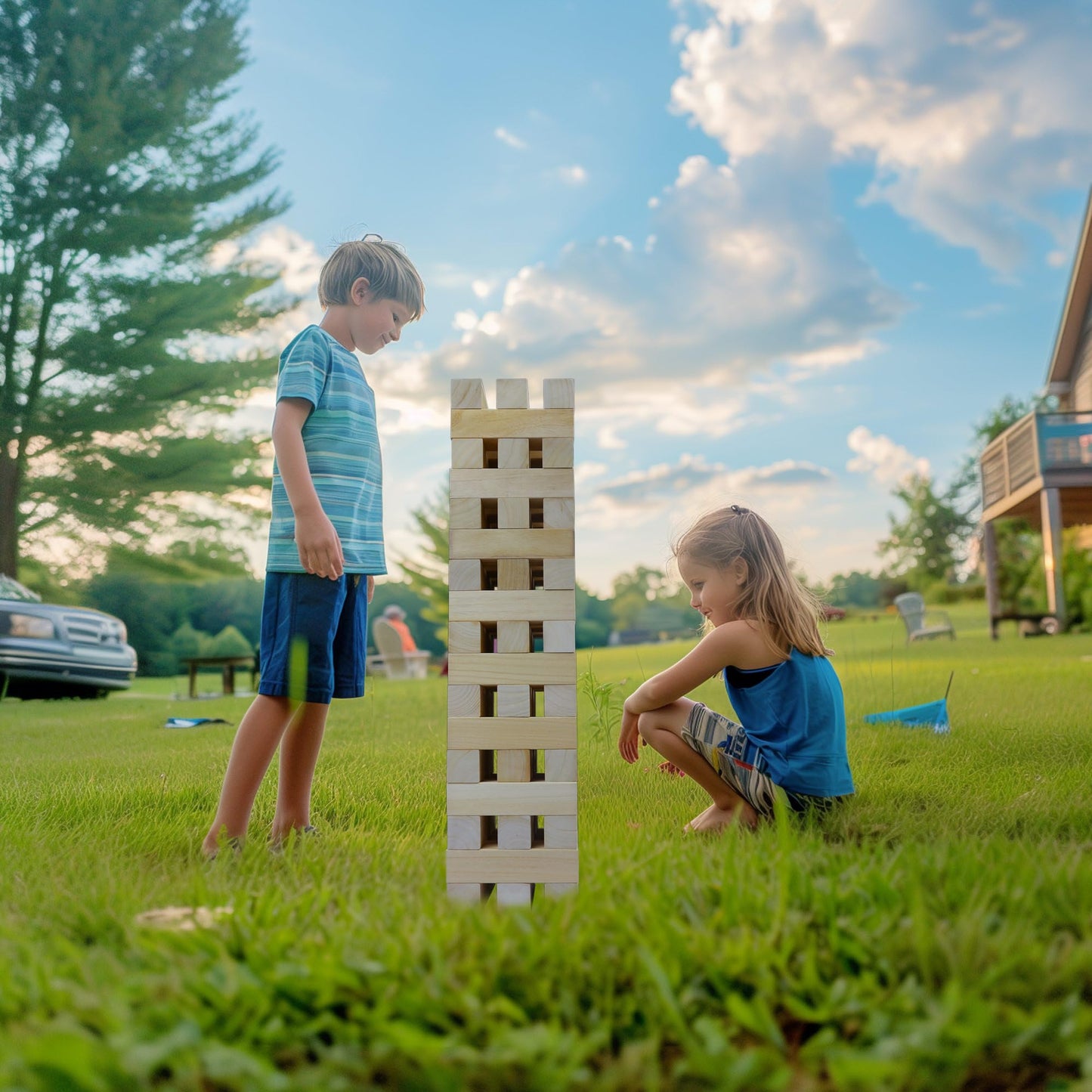 GOTHINK Giant Tumbling Tower Game, Super Large 51pcs Wooden Blocks Stacking Game, Stacking to Over 6 Feet, Jumbo Timber Blocks with Carry Bag, Jumbo Outdoor Indoor Game Toy Gift for Kids and Adults