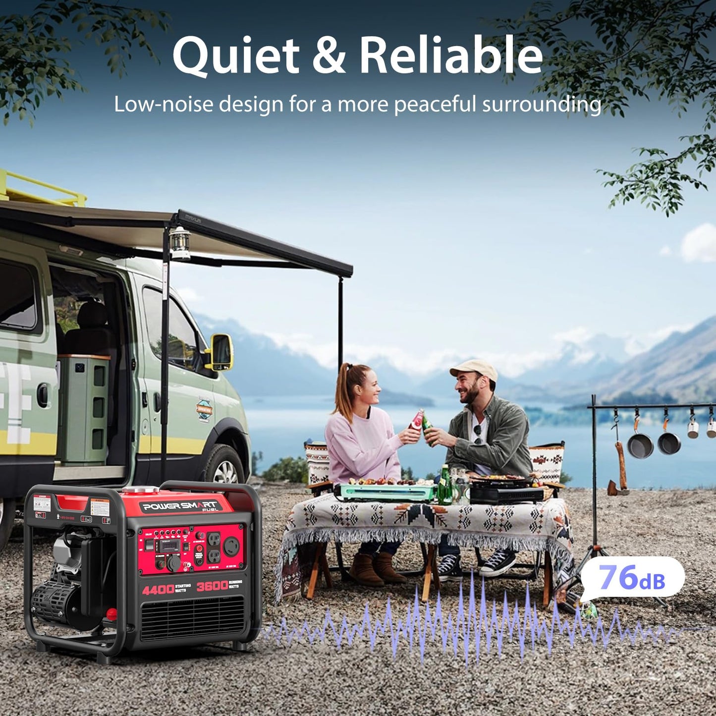 PowerSmart 4400-Watt Gas Powered Portable Inverter Generator, CO-Sensor, Lightweight for Home Use and Emergency Backup, Camping, EPA Compliant