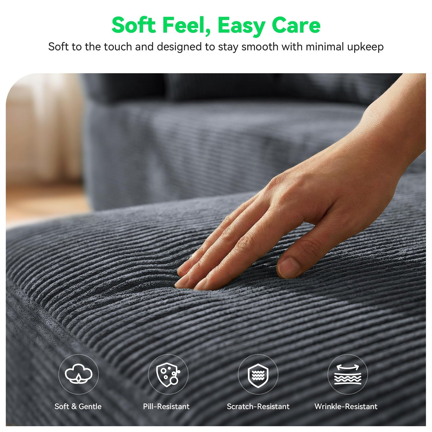 MONVANE 141'' Modular Sectional Sofa, PRO Version U-Shape Boneless Couch, Oversized Deep Seating Cloud Couch, No Assembly, High-Resilience Foam, Soft Corduroy Fabric, for Living Room Apartments Grey