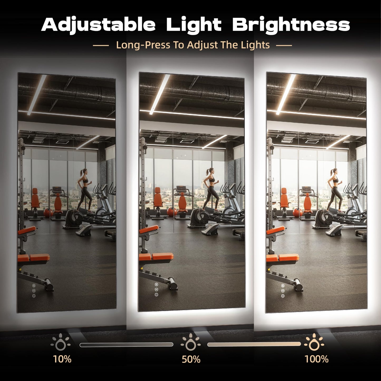 Hasipu 40''x 30'' Home Gym Mirror with Lights Dimmable Anti-Fog Large Full Length Wall Mounted Full Body Mirror for Yoga Dance Fitness Exercise Studio Bedroom Garage, Tempered Glass Workout Mirrors