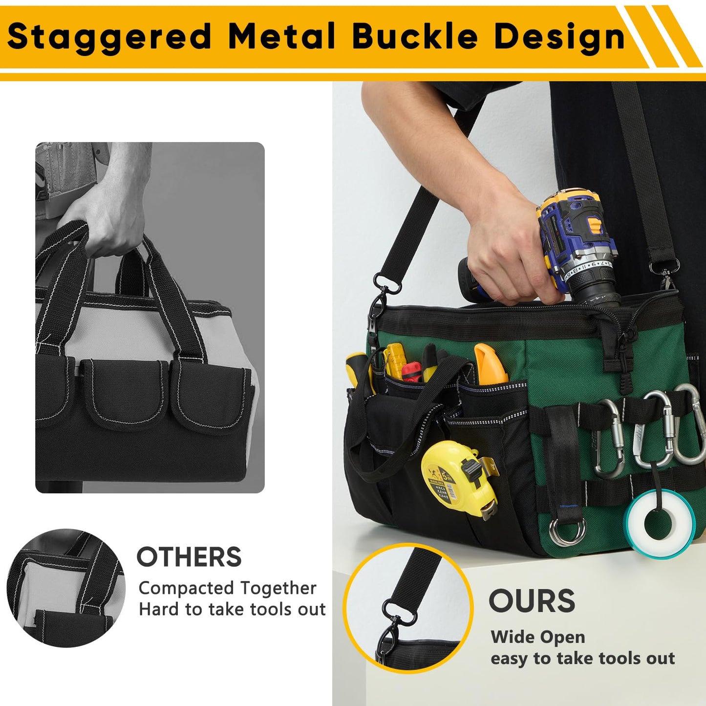 FRECOLSH Heavy Duty Tool Bag for Men with Wrench Organizer – Empty Toolbox Organizer Storage with Anti-Slip Base, Large Zipper Opening – Mechanic Gift for Men, Father's Day