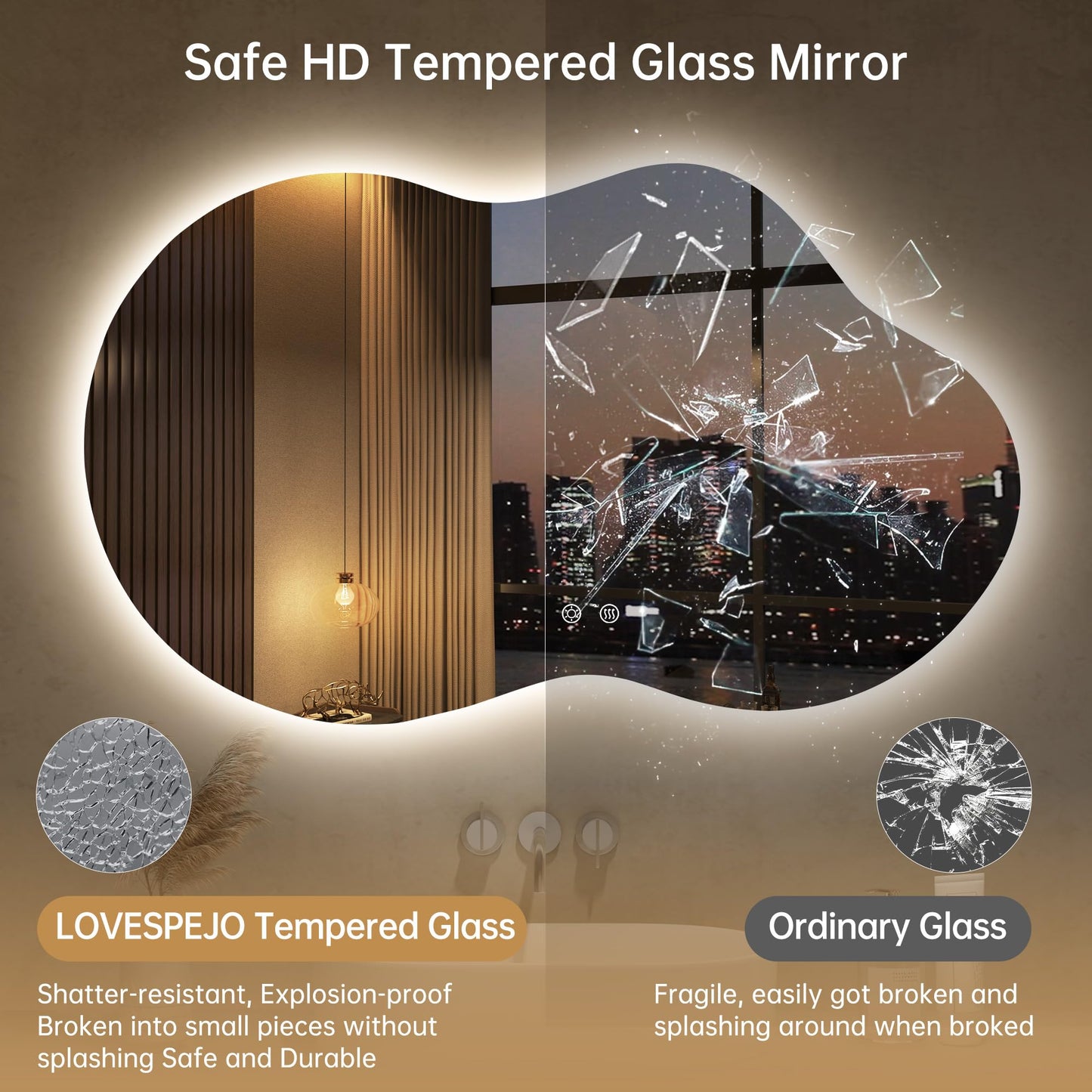 LOVESPEJO Irregular Backlit Mirror Bathroom 40x24 Inch, Asymmetrical Cloud LED Bathroom Mirror with Lights, Fogless, Dimmable, 3 Color Changing, Shatterproof