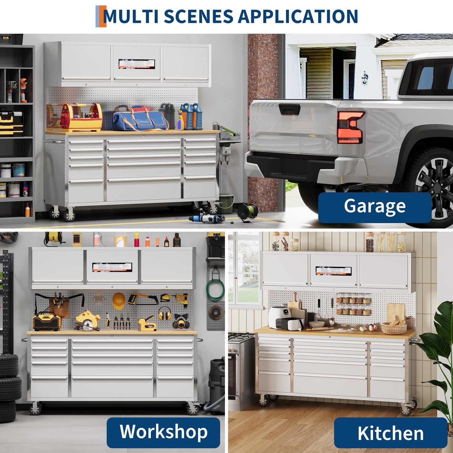 GAOMON 72 Inch Tool Chest, Tool Cabinet with 15 Drawers, Mobile Storage Cabinet with Locking System, Stainless Steel Material and Sturdy Structure, High Capacity for Home Workshop Kitchen and Garage.
