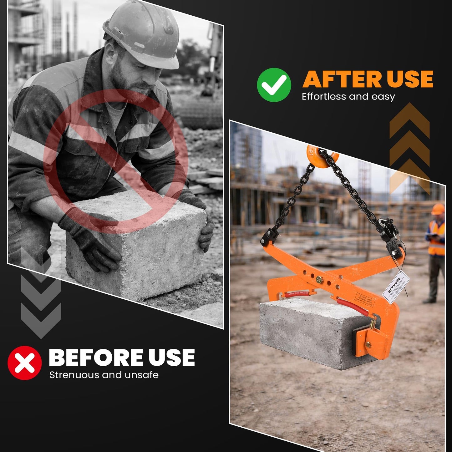 HEYVOZE 2646 lbs Granite Slab Lifting Clamp, Adjustable Range: 16.5"-42.5", Heavy Duty Stone Lifting Clamps for Carrying and Vertical Transport of Marble, Concrete Blocks, Slate Sheets, Curb Stones