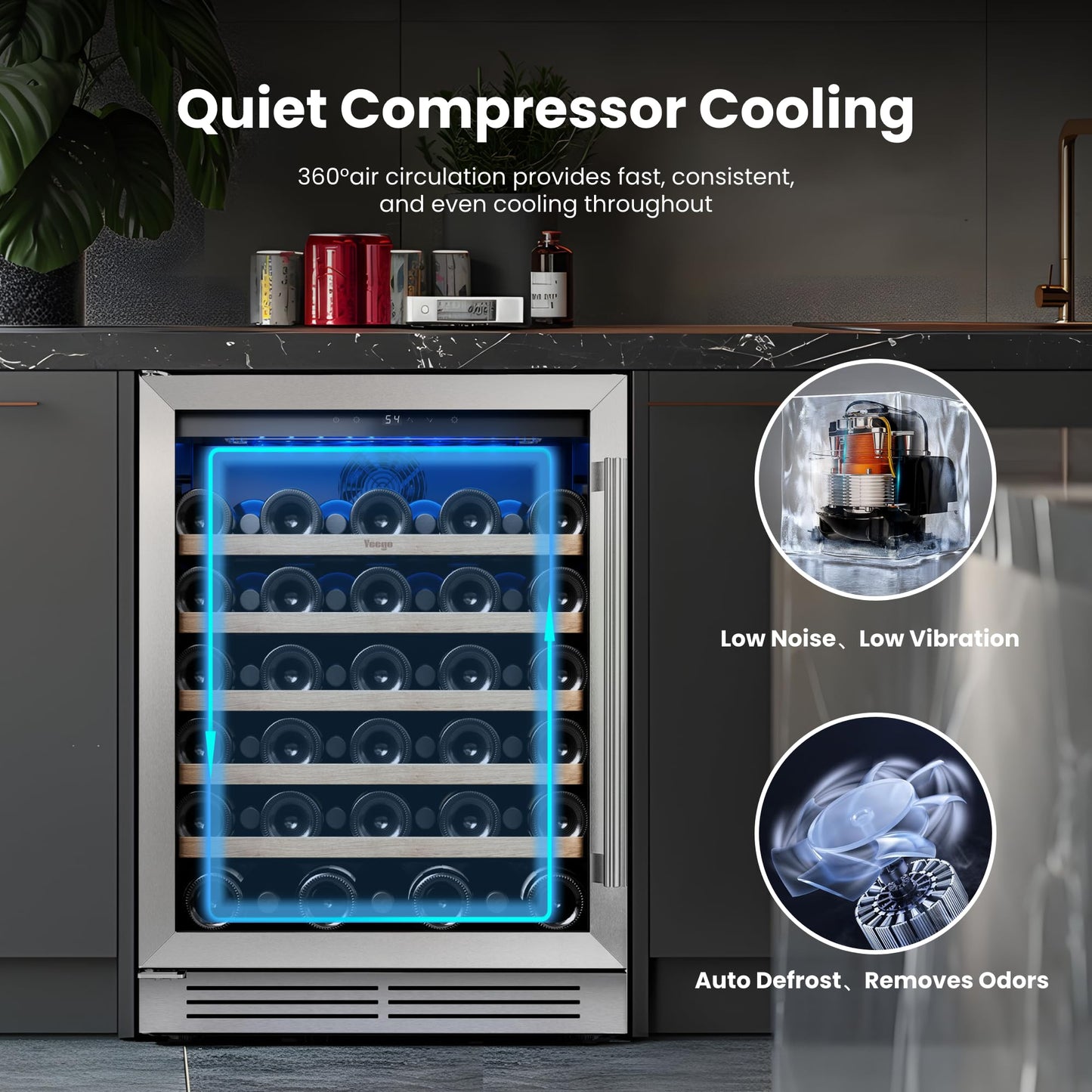 Yeego 24 Inch Wine Fridge Cooler - 52 Bottles Wine Cooler with Glass Door, 40-65℉ Built-In or Freestanding Refrigerator, Under Counter Wine Fridge for Kitchen Bar Office (Left-Hinged)