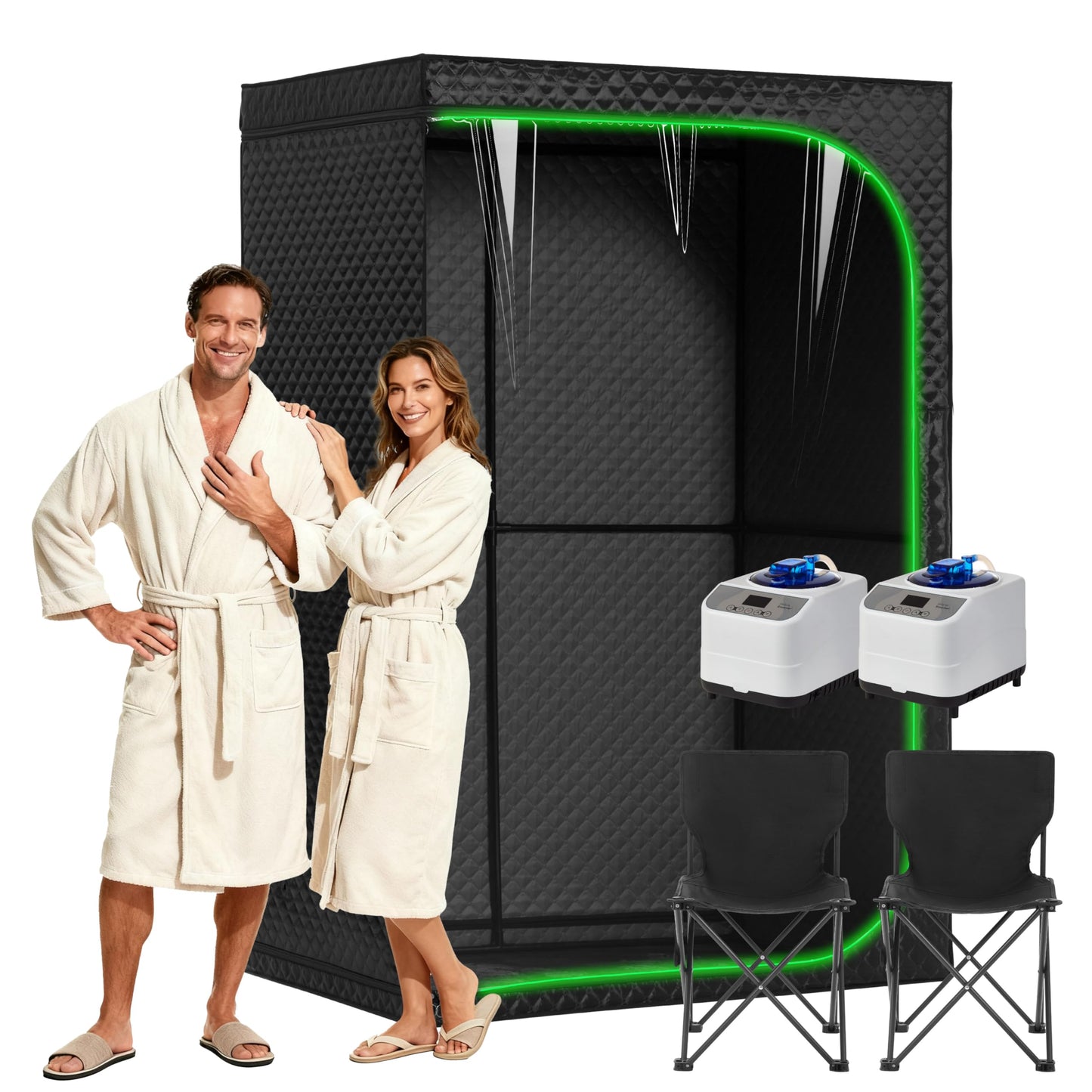 RRGFB Steam Sauna Tent for Home with Transparent Door, Portable Indoor Sauna with Powerful Steam Heating, Foldable Personal Spa for Relaxation (Double Rectangular, Black)