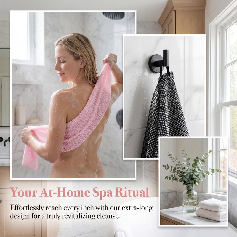 2 PC Alorin Silver Towel Exfoliating Shower Towel, Rip-Resistant Washcloth for All Skin Types, Pink and Black