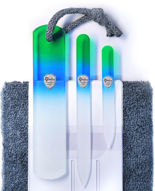 GLADZY Genuine Czech Glass Nail File Set - Callus Remover Foot Rasp, Double Sided Different Grit Surface, Professional Manicure and Pedicure Tools for Natural Nails, Nail Shaper, Ethically Made in EU