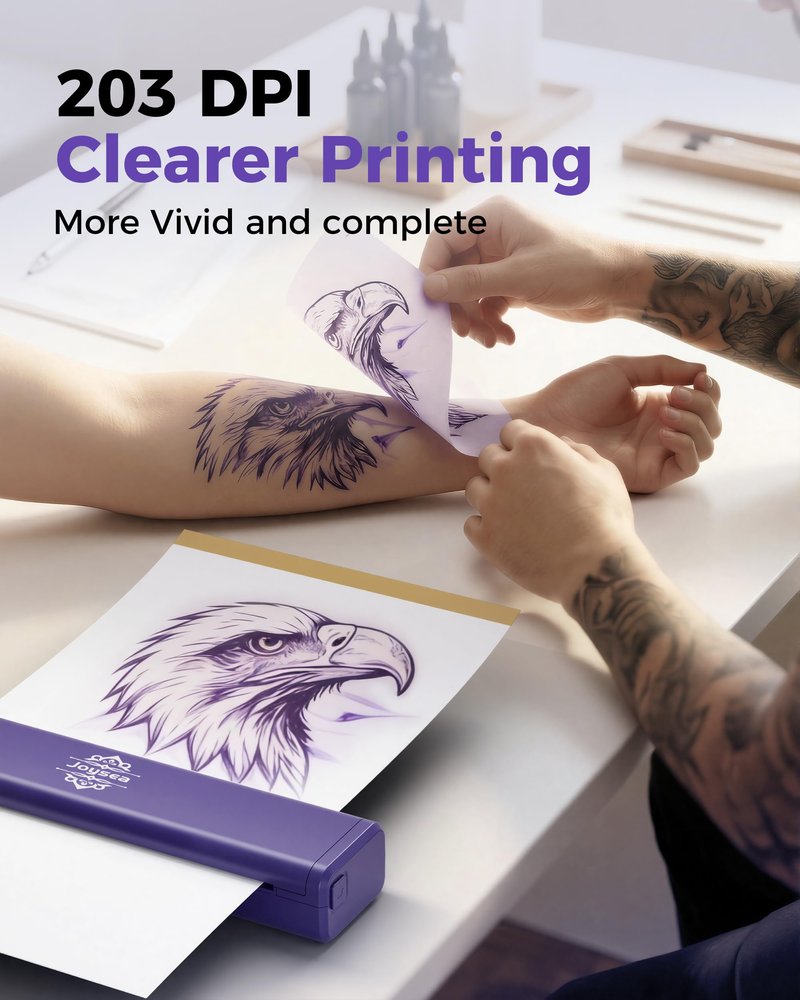 Joysea Tattoo Stencil Printer Kit with 5 Transfer Papers, Wireless Bluetooth Thermal Tattoo Machine Tattooing for Beginner & Studio, Support Android/iOS/Windows/MacOS, Easy Use APP, Inkless, Purple