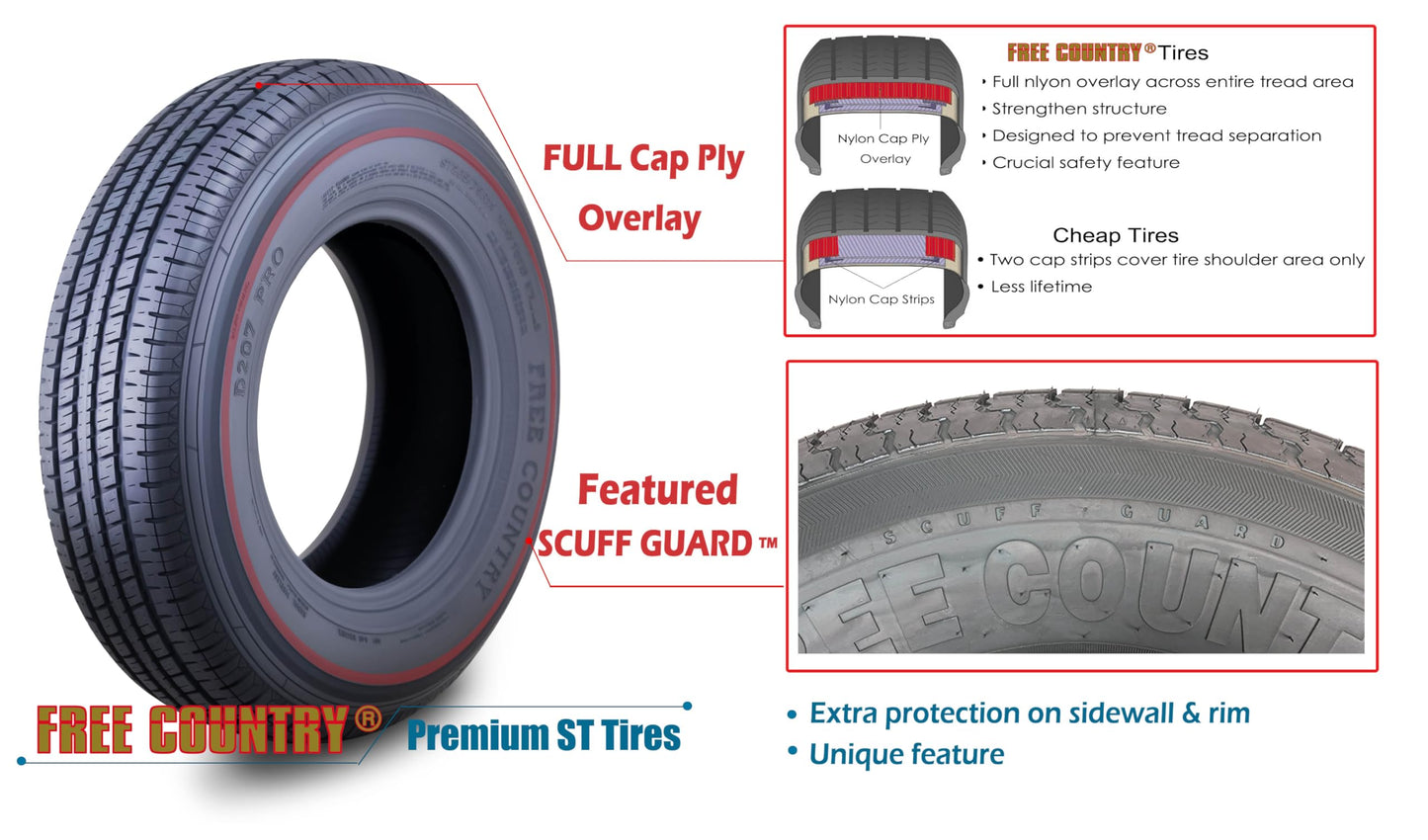 FREE COUNTRY Set 2 Premium Trailer Tires ST235/85R16 12PR Load Range F Radial w/Scuff Guard