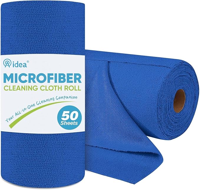 AIDEA Microfiber Cleaning Cloth Roll, 50PK, Reusable Paper Towels Tear Away Cloth, Microfiber Towels Washable Shop Rags, Lint Free Cleaning Rags for House, Kitchen, Window, 11.5"Ã11.5", Dark Blue