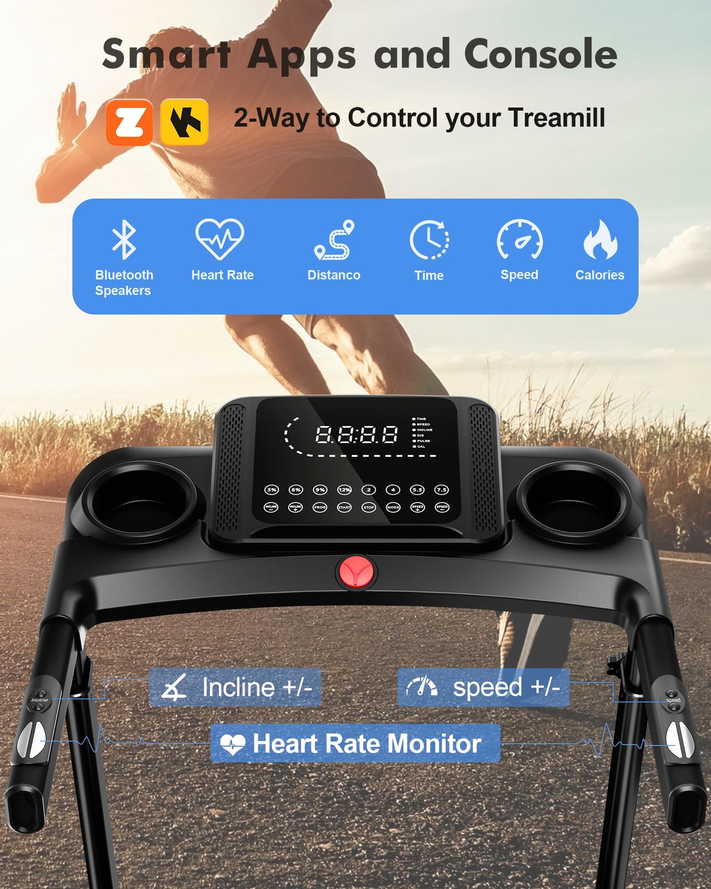 15% Auto Incline Treadmill for Home - Adjustable Height Handle, Folding Treadmills 350LBS Weight Capacity, 3.5HP Quiet Heavy Duty Treadmills with Console (15% Auto Incline)