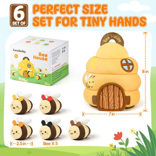 Baby Toys 6-12 Months - Beehive Infant Toy with 5 Sensory Bees Stuffed Animals, Crinkle, Rattle, Mirror & Music, Montessori Toys for 6 7 8 9 10 11 12 Month Old Baby Boys Girls Birthday Christmas Gift