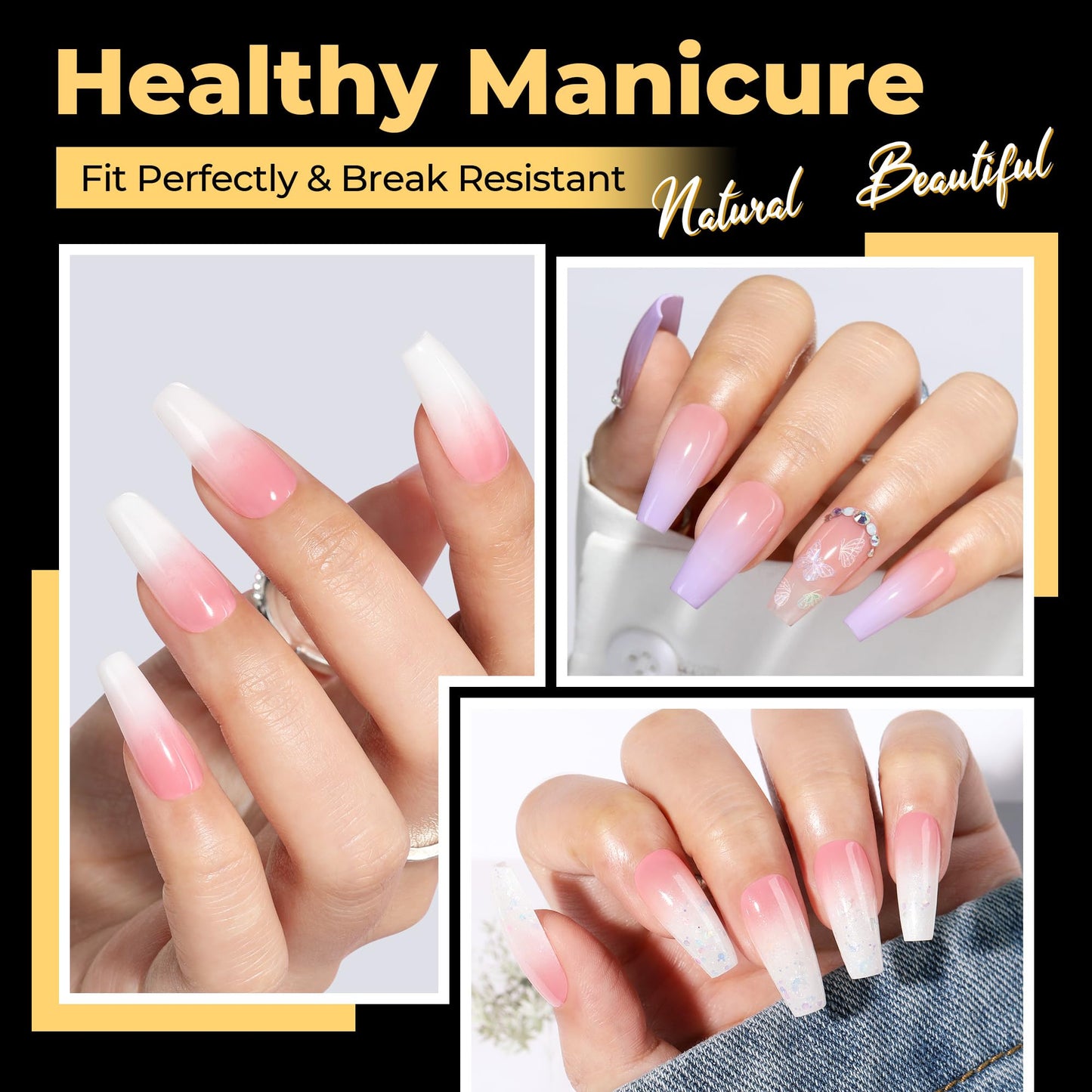 UNA GELLA Medium Coffin Nails Tips 600Pcs, Gel Nail Tips Coffin Pre Etched Press On Nails Fake Soft Gel Nail Tips For Nail Extension Ombre Stlye Art Home DIY Salon 12 Sizes