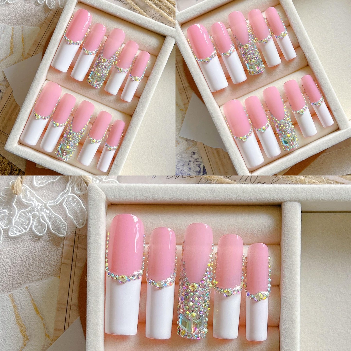 NAIL ANGEL 10PCS/SET Glamorous Handmade Press on nails Glitter Rhinestone Long Coffin Nails Party Nails XXL Long Artifical Tips ZJ-01(M)