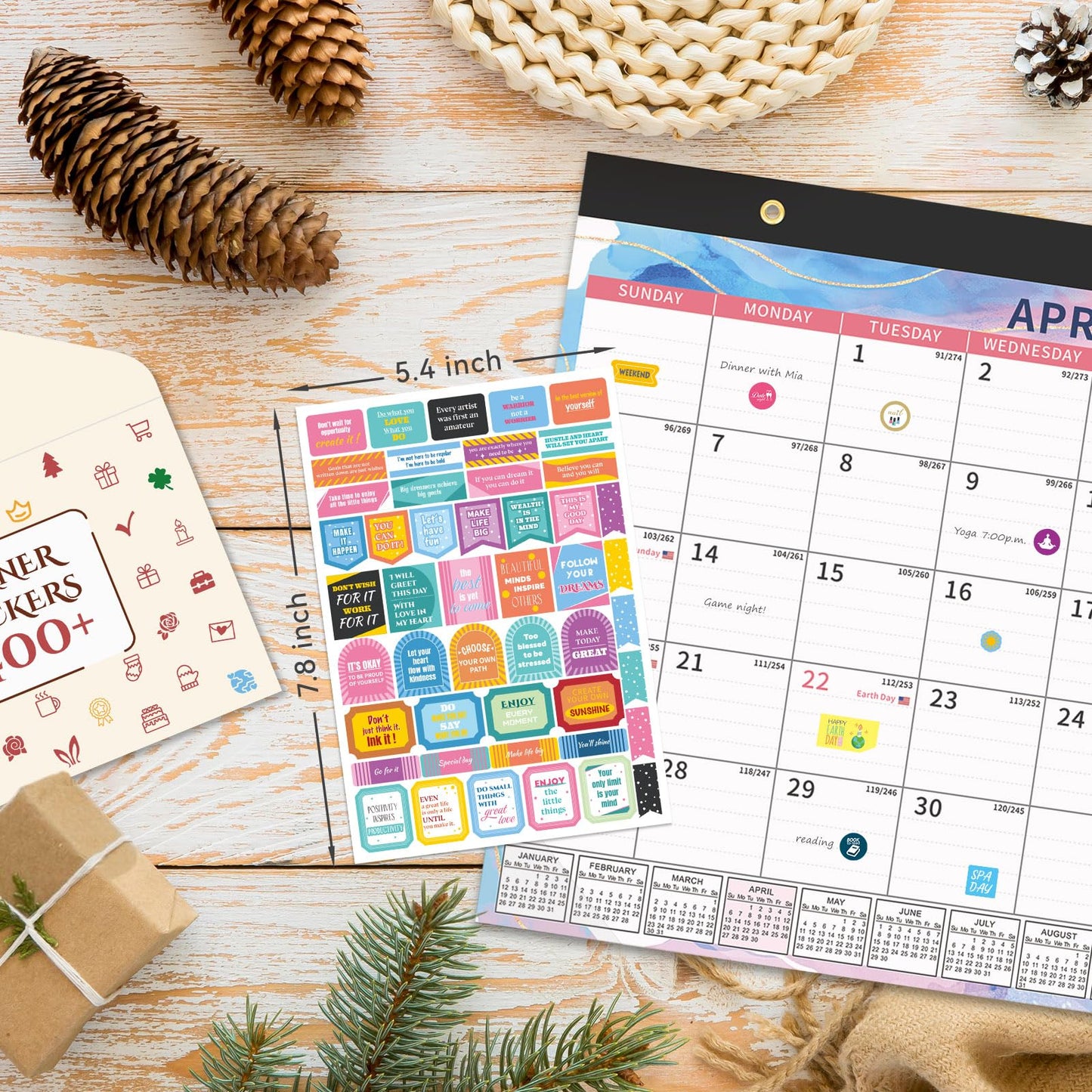 Ospelelf Planner Stickers, 18 Sheets Monthly Calendar Sticker Pack, Inspirational Motivational Quotes Festivals Label Sticker, for Decorating Organizers Scrapbooks Laptops Cups