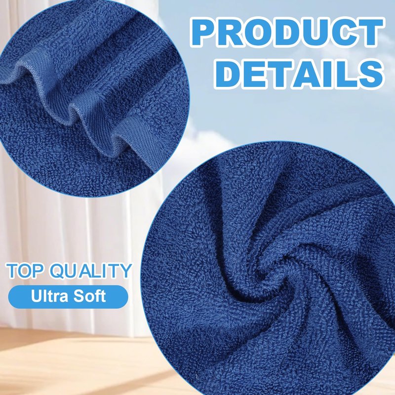 Keith Lun 6 Pack 100% Cotton Wash Cloth, 12x12Inch Highly Absorbent and Soft Feel Fingertip Towels, Machine Washable Washcloths for Bathroom, Gym, Hotel, Spa and Kitchen, Blue