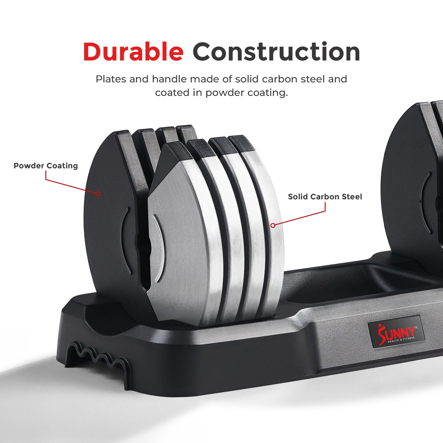 Sunny Health & Fitness Elite Adjustable Dumbbell 55-Pound, Space Saver, Secure Quick-Lock, Anti-Slip Steel Handle, Home Gym Fitness (Single Dumbbell) (weight 15,25,35,45,55) – SF-DB01-055