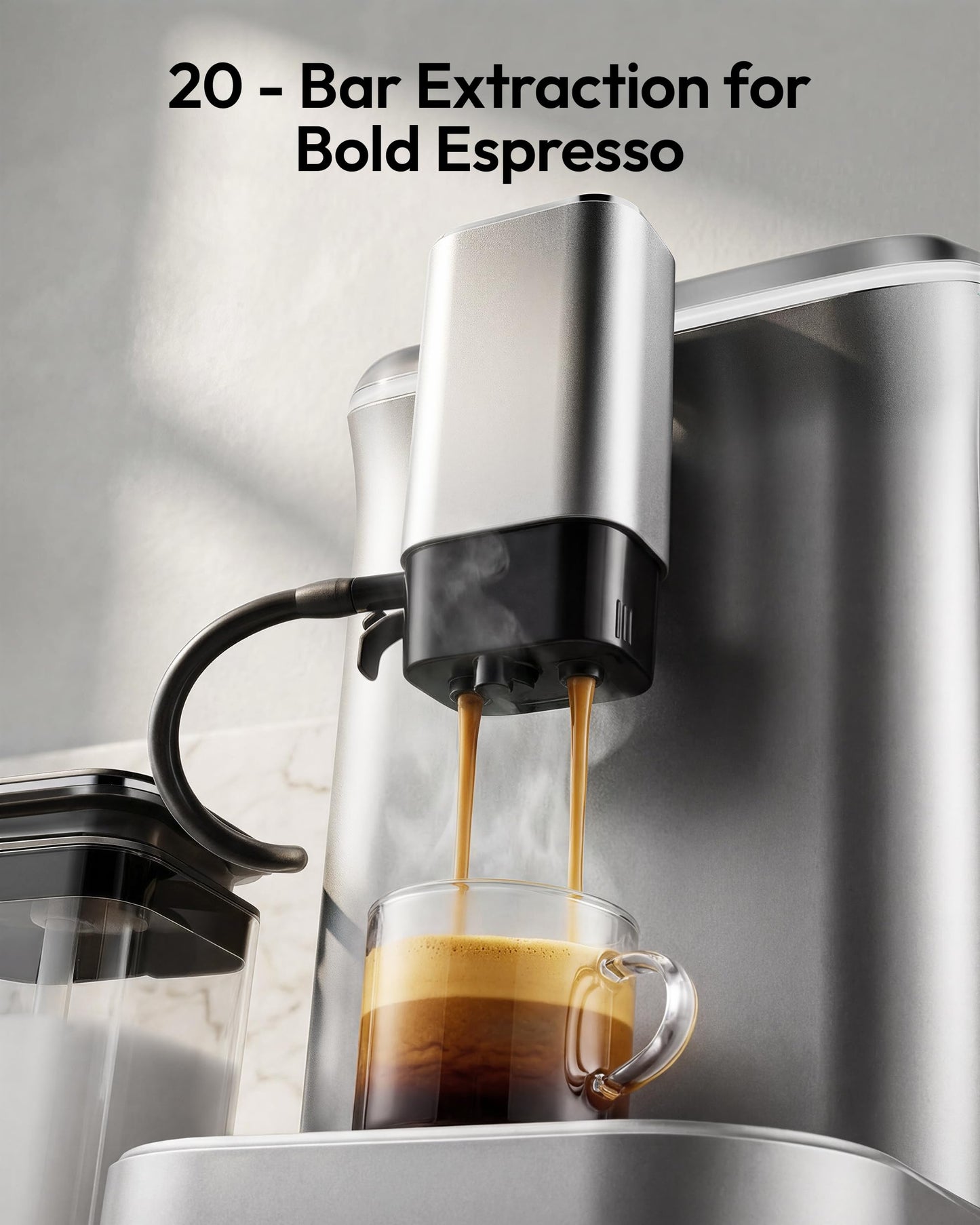Fully Automatic Espresso Machine, 20 Bar Coffee Maker with Grinder and Integrated Milk Frother, Automatic Espresso Machine with Touch Screen, 15-Grind Settings Coffee Machine for Home, Silver
