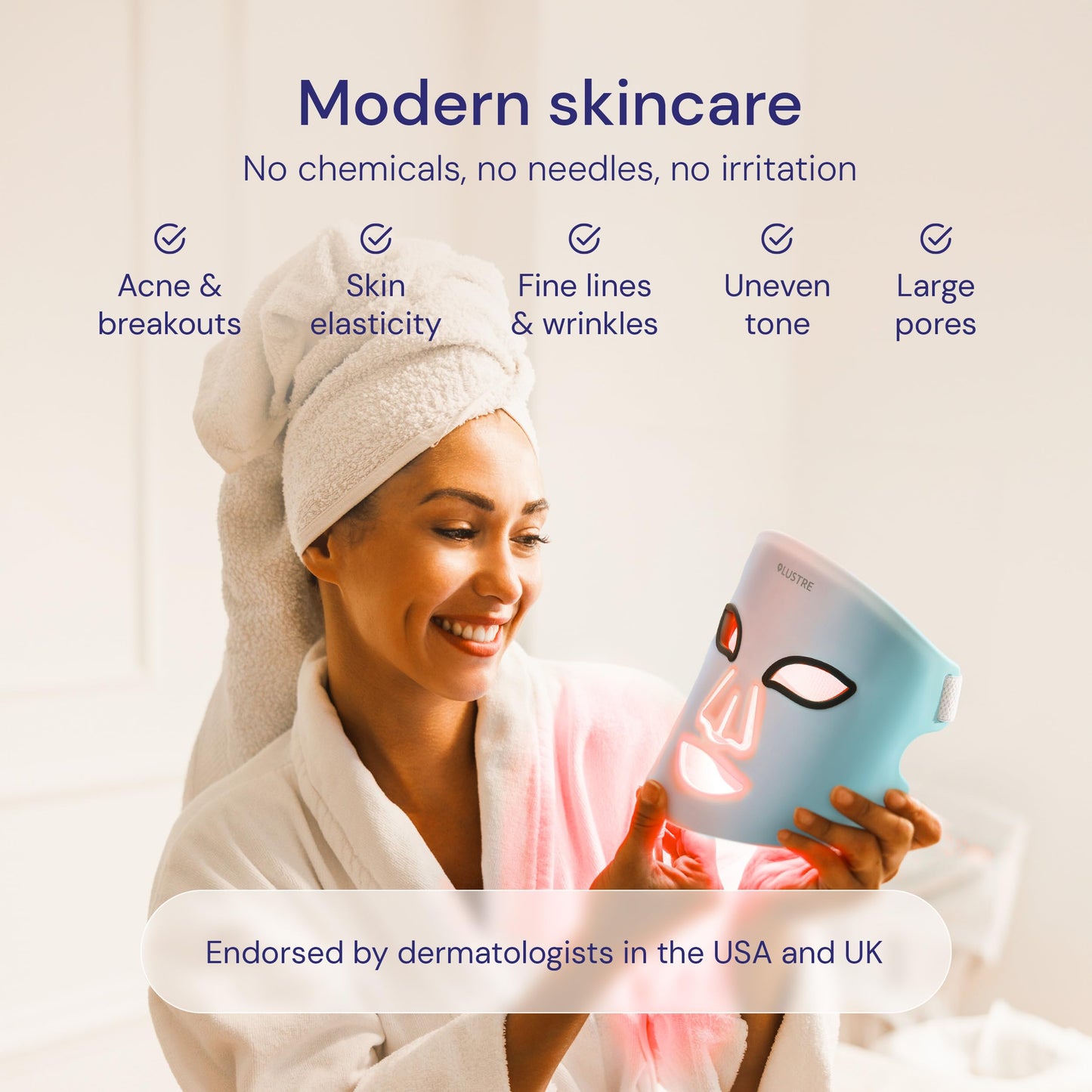 LED Face Mask Light Therapy – 2-in-1 Red Light Mask & Blue Light Mask for Acne & Anti-Aging Skincare – Dermatologist-Approved Silicone Blue & Red Light Therapy Mask for Face Treatment by LUSTRE