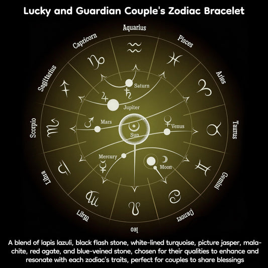 Zodiac Sign Bracelet for Couples – 12 Constellations Natural Stone Jewelry with Black Glass, Lapis Lazuli, Goldstone, White Howlite, Picture Jasper, Malachite, Red Agate & Blue Sodalite – Lucky Energy Gift (Aquarius - Blue)