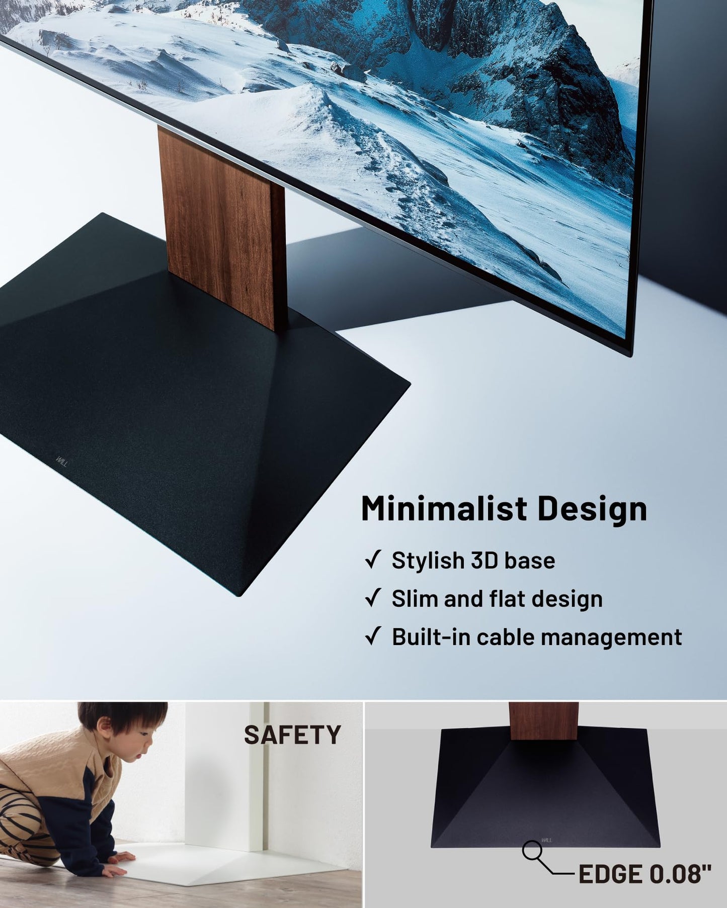 WALL V3SW High Type, Sleek Ultra-Thin Tall TV Stand for 32–80" TVs, Satin White, Swivel Function, Free Standing, Space-Saving Design, for Living Room and Bedroom, No Drill Setup, Japan-Engineered