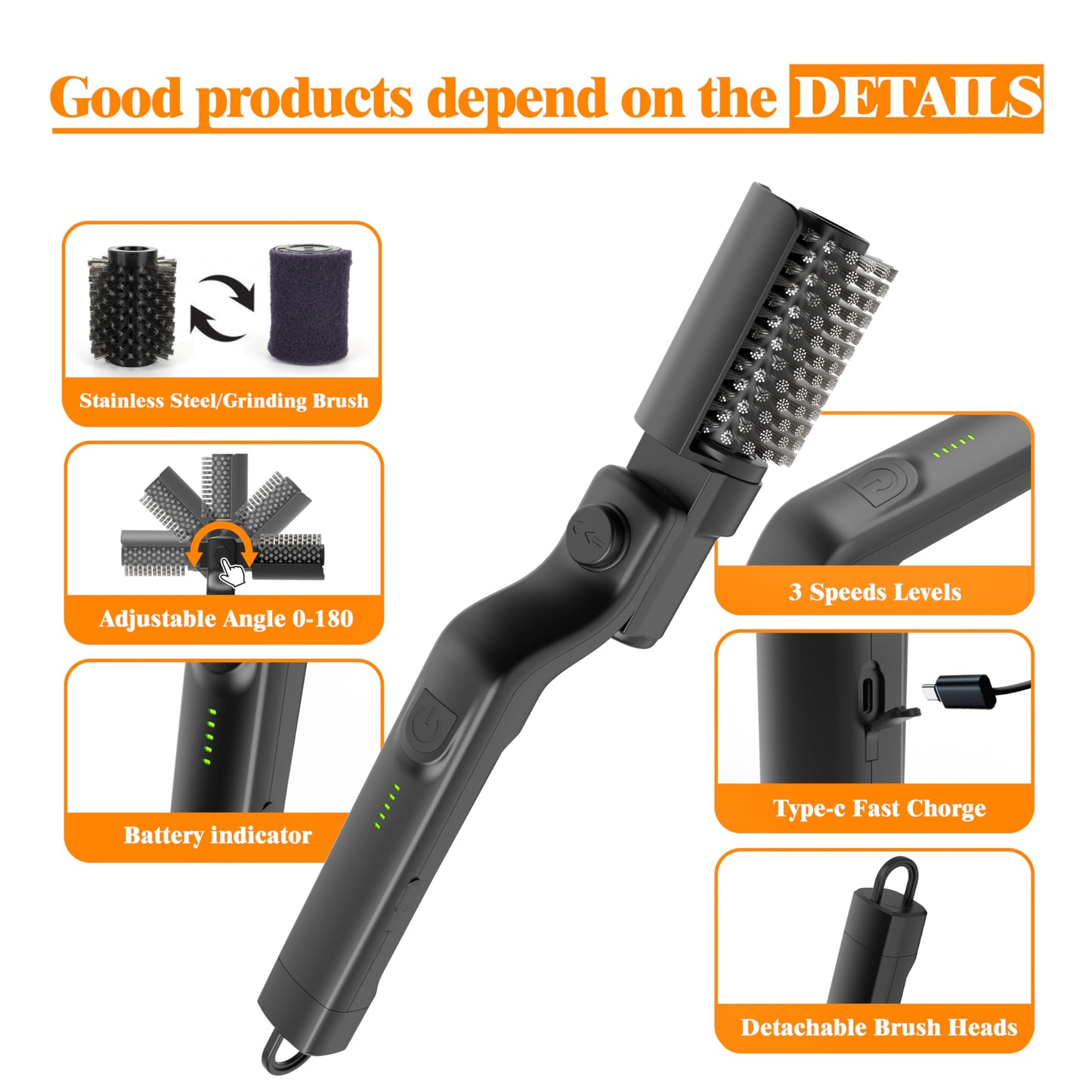 Electric BBQ Grill Brush for Outdoor, Electric BBQ Grill Cleaner with 3-Speed and Adjustable Angle, Rechargeable Grill Cleaning Brush for Barbecue Grates