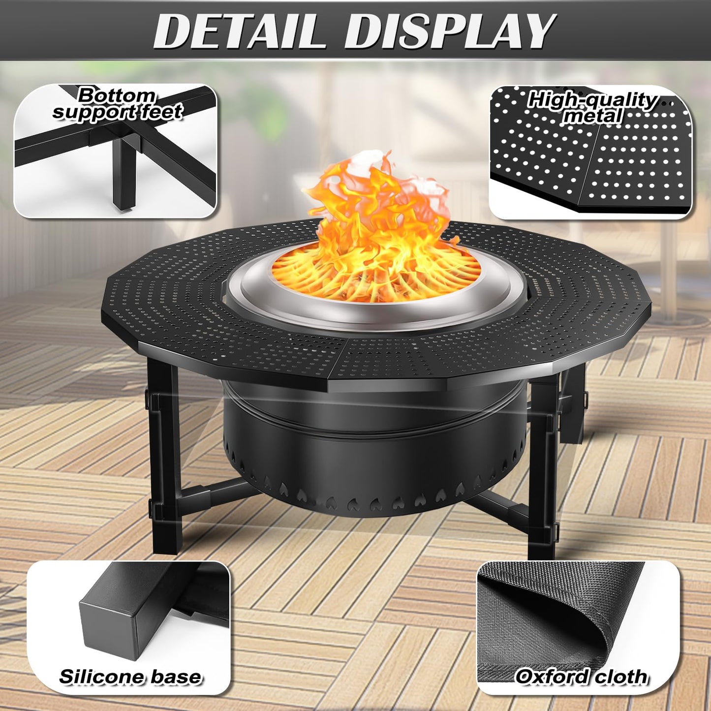 Wanchao 40 in Fire Pit Surround Tabletop for Solo Stove Bonfire and Ranger Wood Burning, Powder-Coated Steel Tabletop for Solo Stove Bonfire Accessories, 24 in Inner, Fits Most Wood Burning Fire Pit.