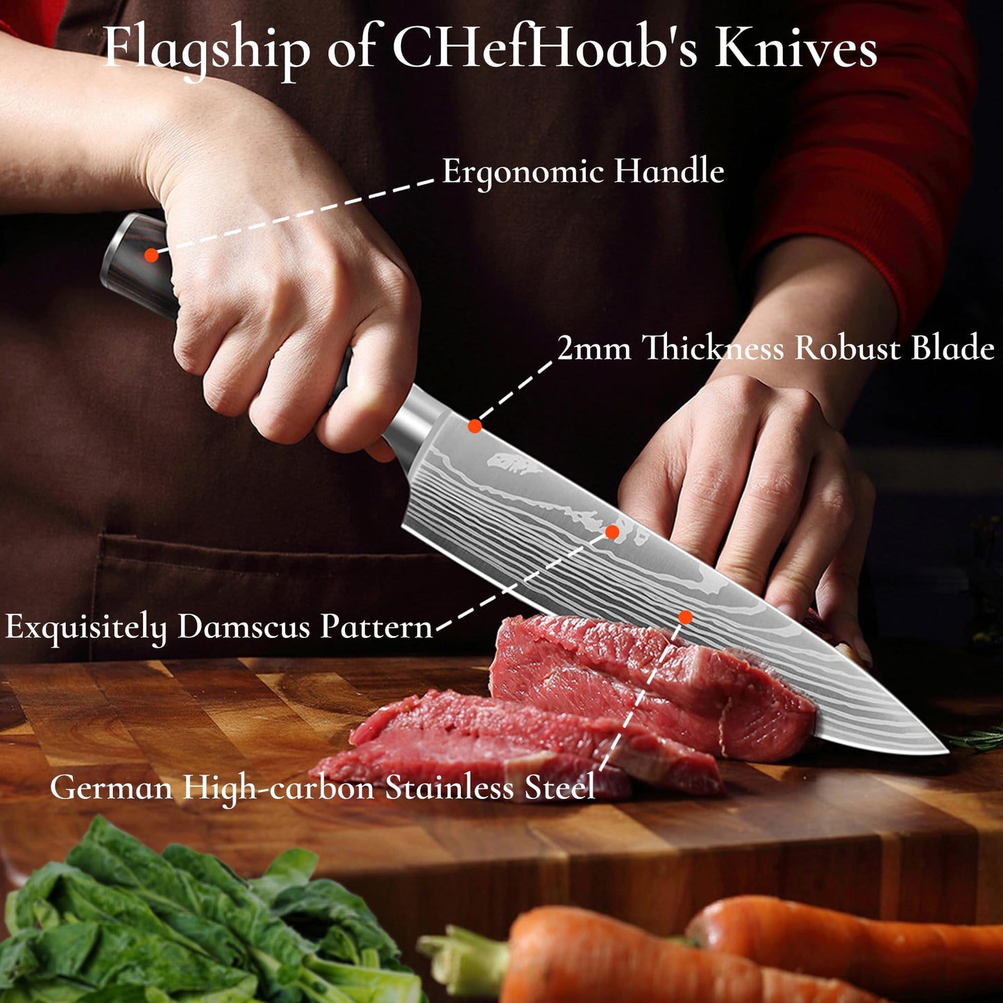 ChefHoablorn Kitchen Knife Block Set 4 Professional Damascus Knives,Beautiful Intelligent Knife Block 110V 70℃Hot Air Drying Cleanliness,with Raw Food Cooked Food Cutting Boards,4 Kitchen Utensils