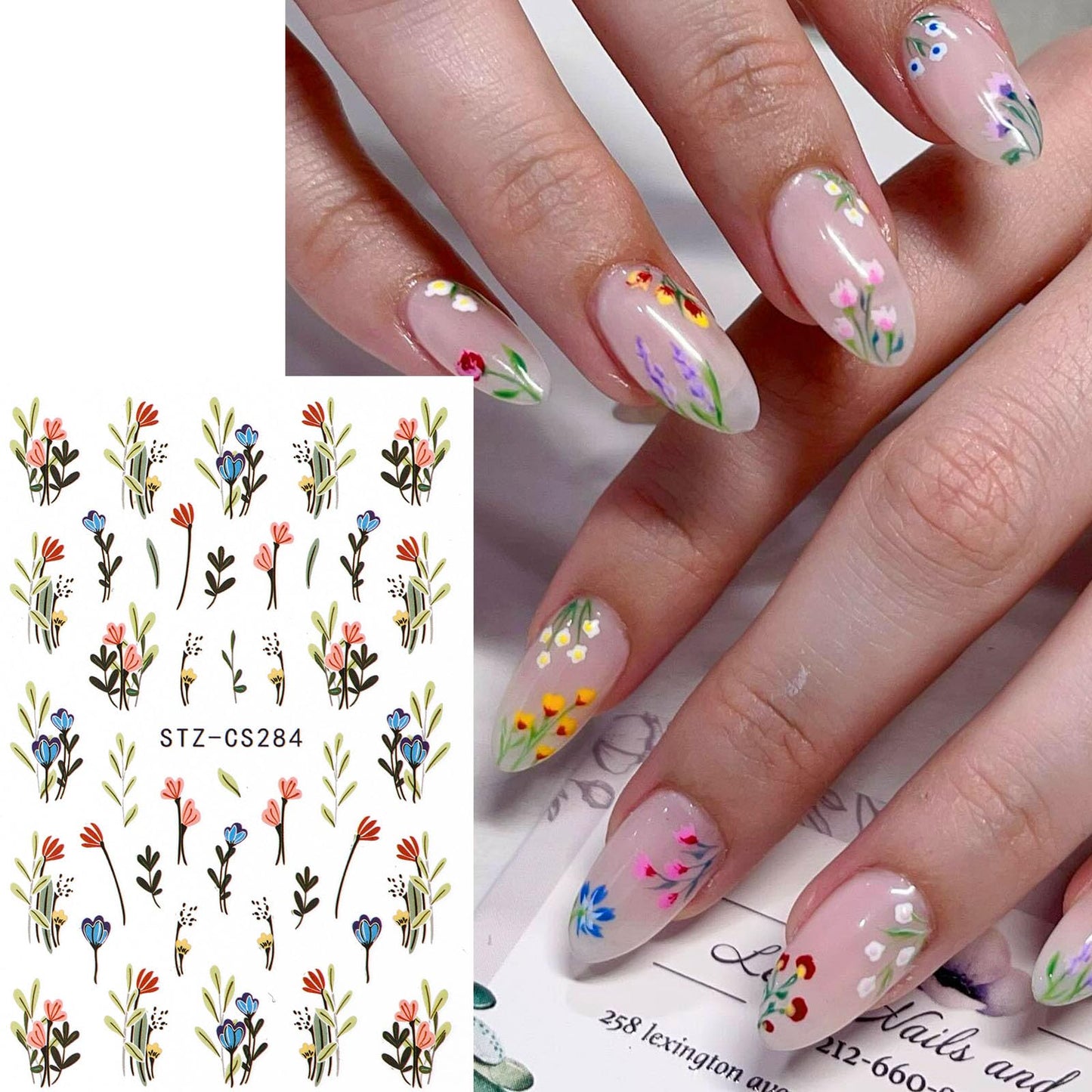 5pcs Flower Nail Stickers With Tweezers, Mini Jasmine Rose Hibiscus Wildflower French Lace Self-Adhesive 3D Floral Nail Decals For Women Girls, Spring Summer Nail Supplies For DIY Manicure Decorations