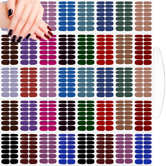 JERCLITY 560 Pieces 40 Sheets Dark Solid Color Nail Polish Strips Retro Nail Wraps for Short Nails with Nail File Self-Adhesive Punk Rock Style Nail Stickers Full Nail Wraps for Women Girls Nail Art