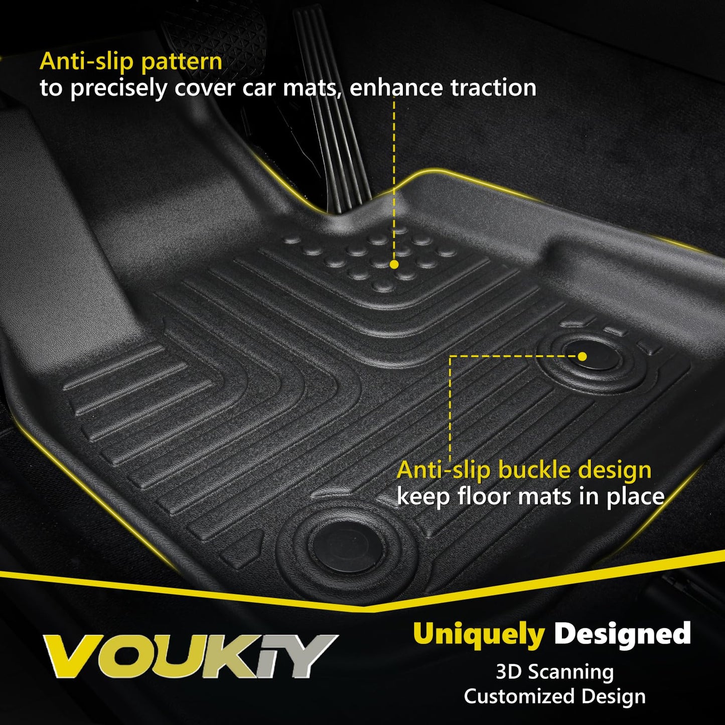 VOUKIY All Weather Car Floor Mats Fit for X7 40i, M50i, M60i (only fit 6 Seater) 2019-2024 2025 Automotive Floor Liners X7 Front& Rear& 3rd Row Accessories Black