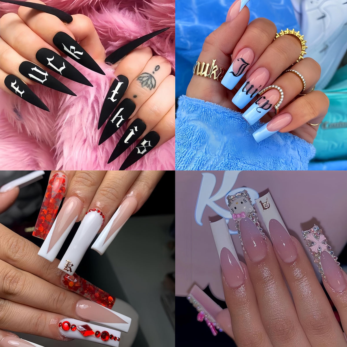 8 Sheets Old English Nail Art Stickers Decals Black and White Letters Characters Nail Decals Laser Glitter Gold Alphabet Nail Art Design Letter Words Nail Stickers for Women Girls Nail Decoration