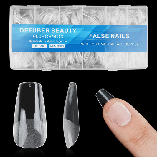 Half Matte Medium Coffin Fake Nail Tips, Soft Gel Pre-Shaped Nail Tips, Full Cover False Nails with Clear Box for Nail Salons and DIY Nail Art, 600PCS/10 Sizes