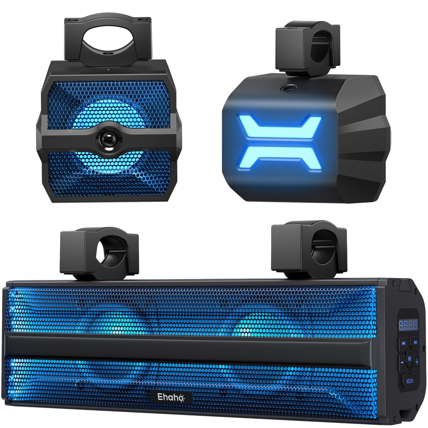 Ehaho 2.1CH Stereo UTV Sound Bar (Subwoofer) and Speakers, 17 Inch Bluetooth ATV Soundbar with RGB Lights, Waterproof Golf Cart Speakers, Marine Sound bar Compatible with SXS Polaris RZR Can-Am