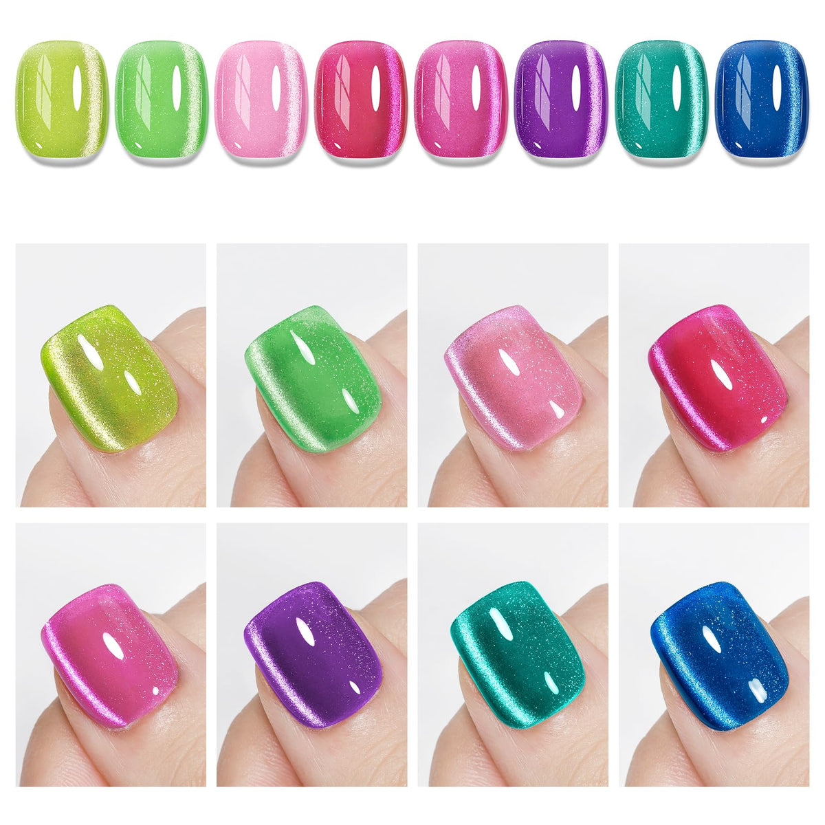 MIZHSE Cat Eye Gel Nail Polish, Neon Magnetic Gel Polish with Magnet Stick, Summer Colors Hot Pink Green Soak Off Nail Art Manicure Salon Home DIY Gift for women