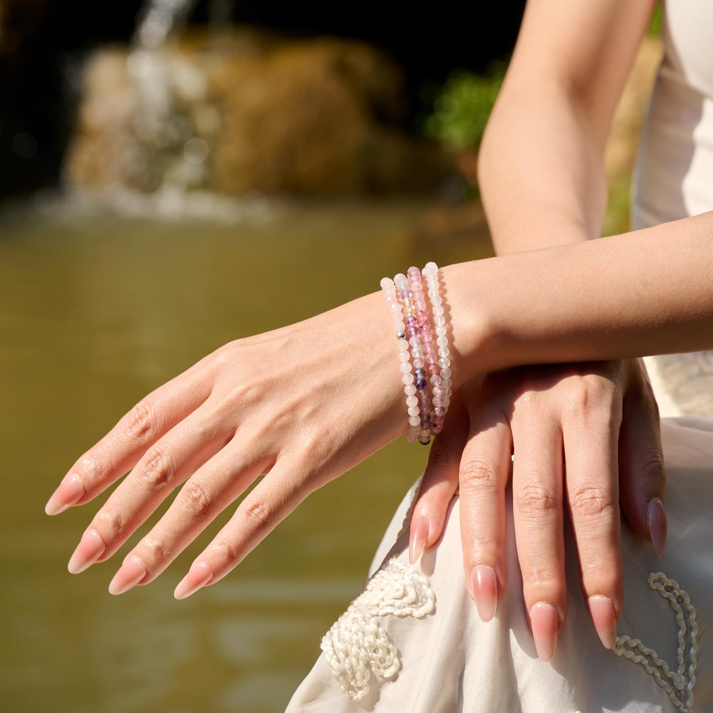 Farfume Strawberry Quartz - Warmth - Beaded Bracelets for Women,Handmade Natural Stone 4mm Beads 925 Sterling Silver Stretch Bracelets, Chakra Crystal Gemstone Jewelry Gifts for Mom