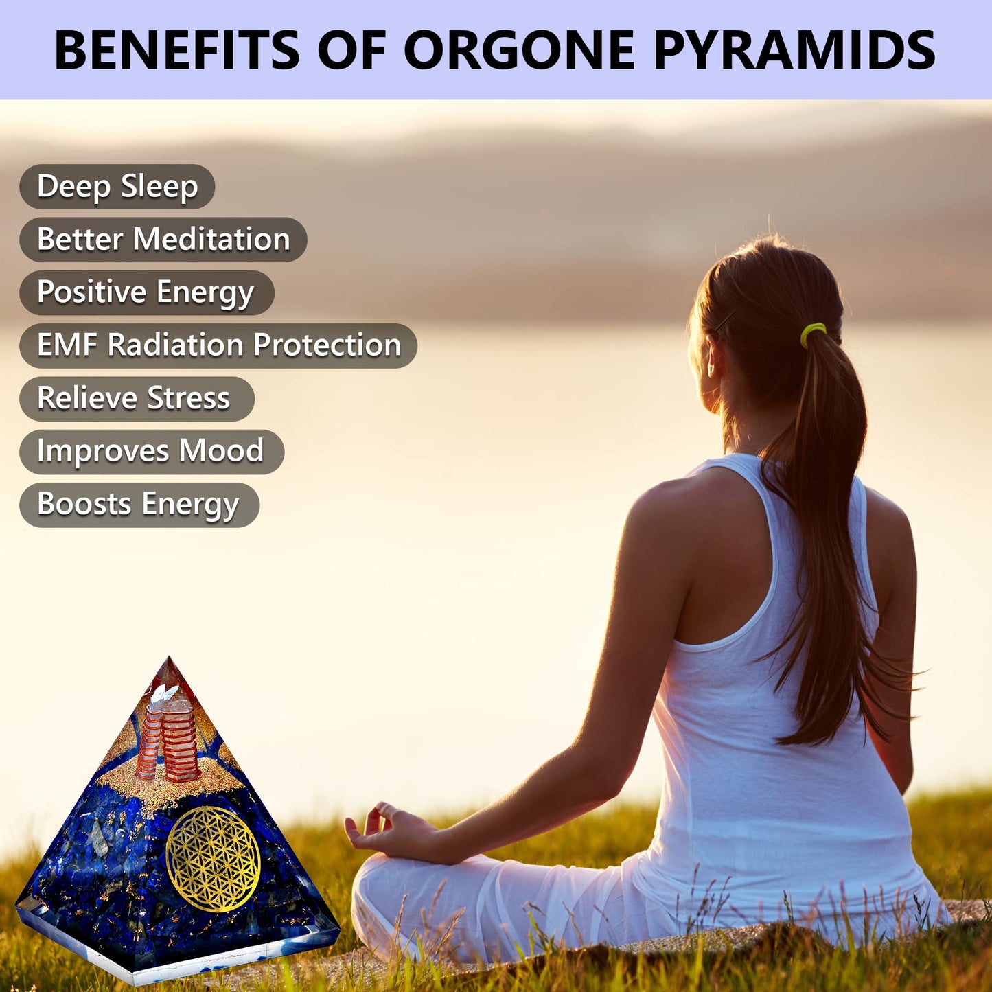Anaya Agate Crystal Pyramid, Handmade Lapis Lazuli Orgone Pyramid for Positive Energy, Healing Stones for Meditation, Yoga, Orgonite Pyramids for Inner Truth, Life Clarity, Christmas Gifts for Women
