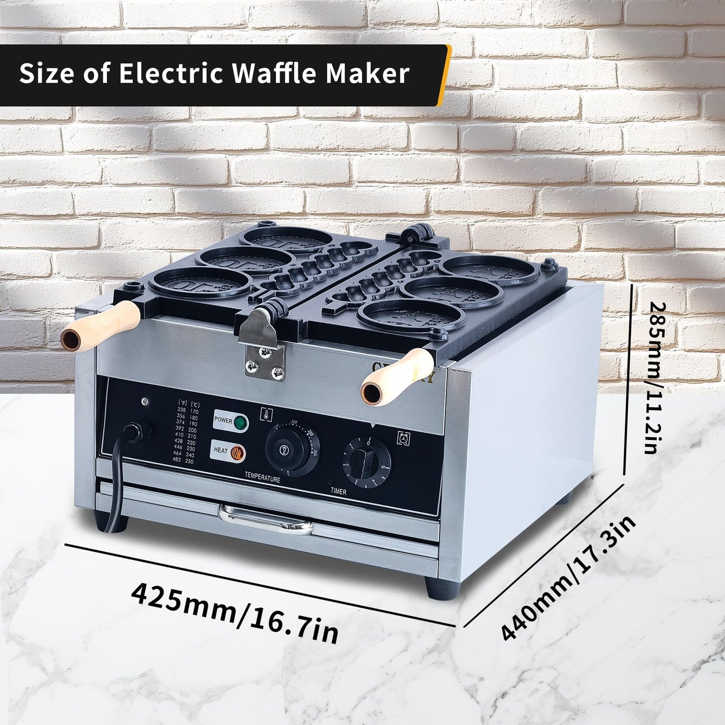 CPVKRY Commercial 2 In 1 Waffle Sticks Maker 10 Yen Coin Waffle Maker 1550W Waffles on a Stick Maker Stainless Steel, 50-300℃ Temp Control, 5-min Timer Waffle Dog Maker 110V