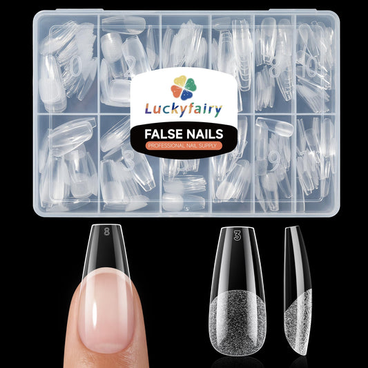 Luckyfairy Medium Gel Coffin Nail Tips, 240pcs Soft Gel Pre-Shaped Acrylic Fake Nails, Half Matte Full Cover Clear Press on Flase Nail Tips for Extension Nail Manicure Home DIY 12 Sizes Gelly Tips