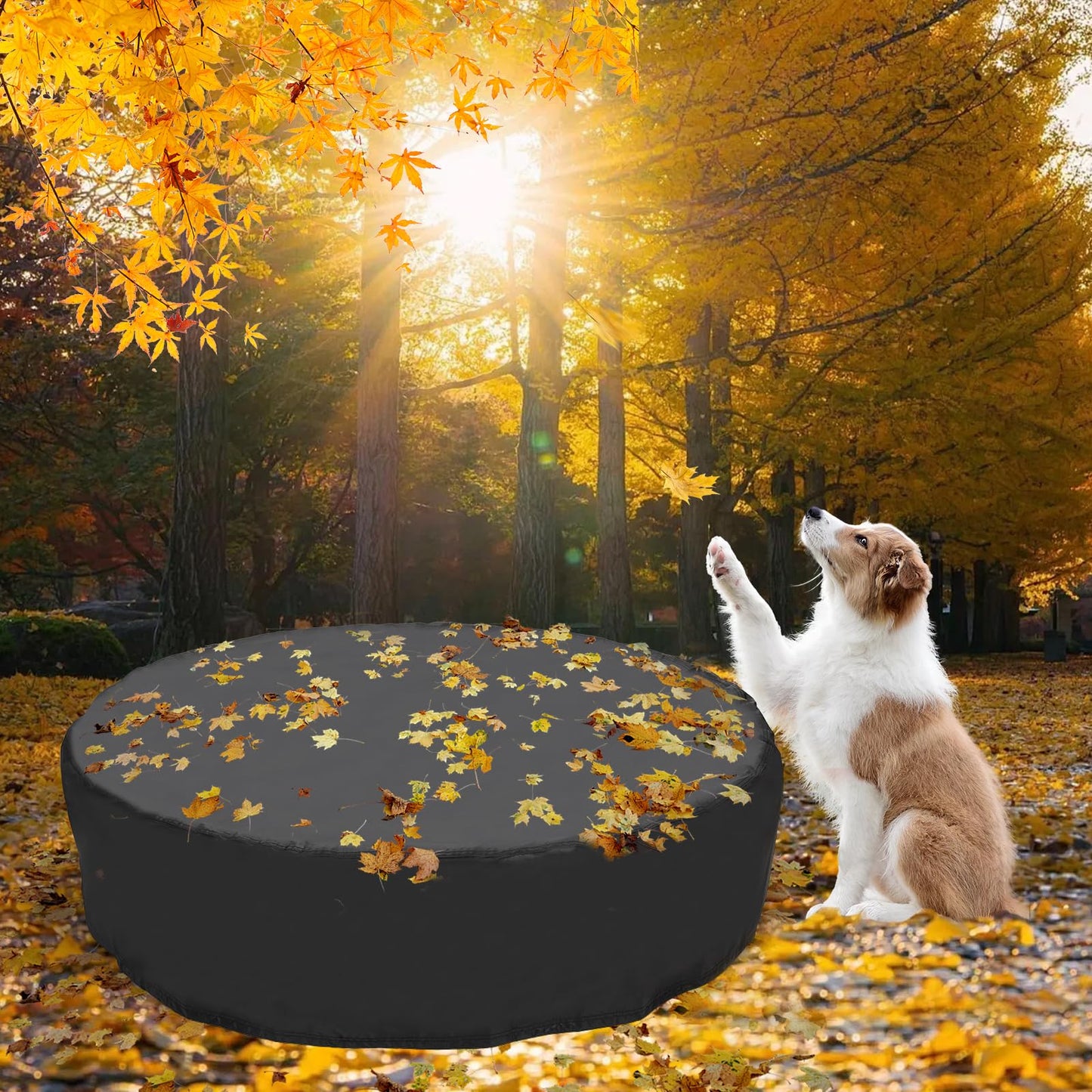Tufmunb 120 inch Foldable Dog Pet Bath Pool Cover, Portable Round Collapsible Pool Cover with Oxford Cloth Material and Drawstring Design for Dog Pet Pool, Waterproof and Dustproof (Black)